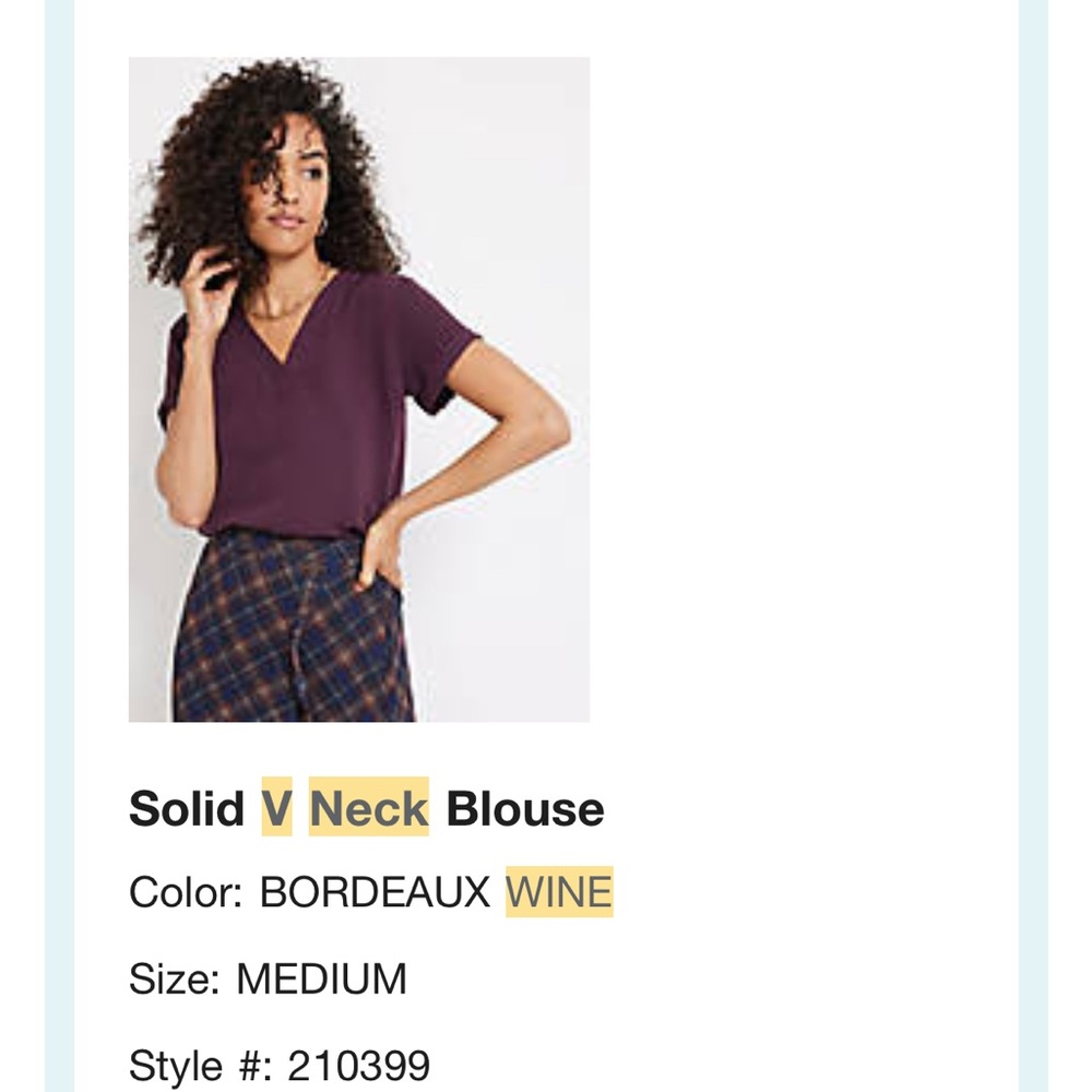 Maurices Bordeaux Wine V-Neck Blouse